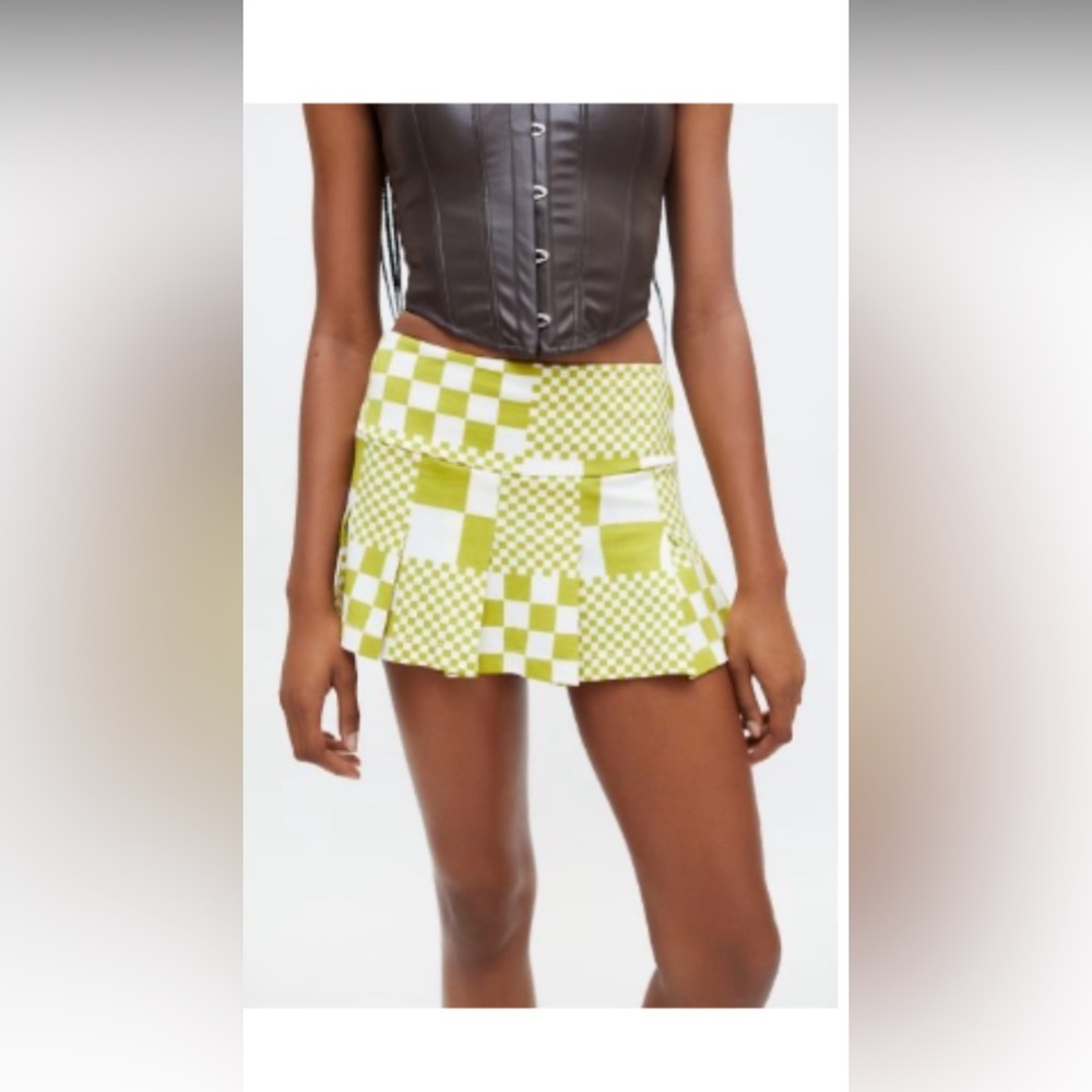 Urban Outfitters Green and White Patchwork Mini Skirt